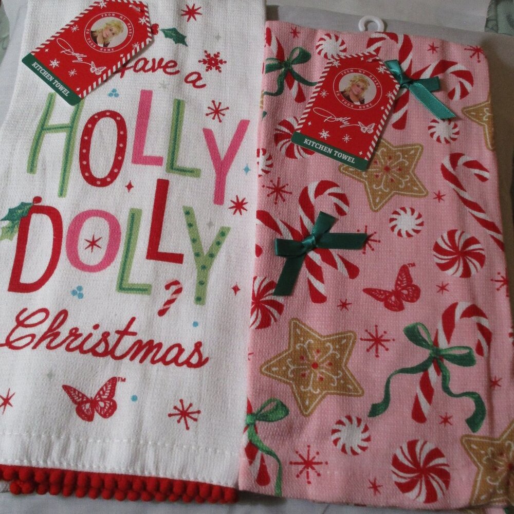 Lot of Two DG Dolly Parton Christmas Kitchen Towels NEW